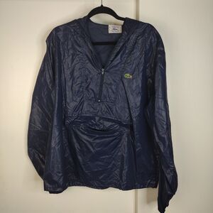 VTG Izod Lacoste Pullover Rain Packable Hood Windbreaker Size L  Blue 80s Gator